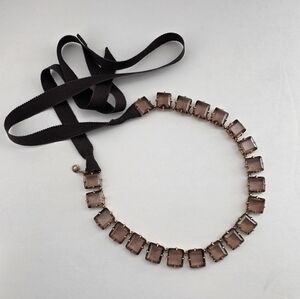 J.Crew Necklace Emerald Cut Chocolate Glass Jewels With Ribbon